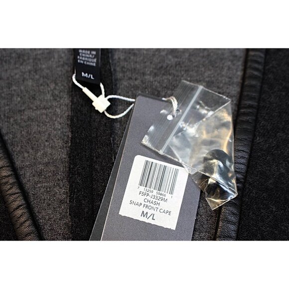 New w/Tags Eileen Fisher -Leather Trim Front Felted Merino Snap Front Cape, M/L - Picture 11 of 14